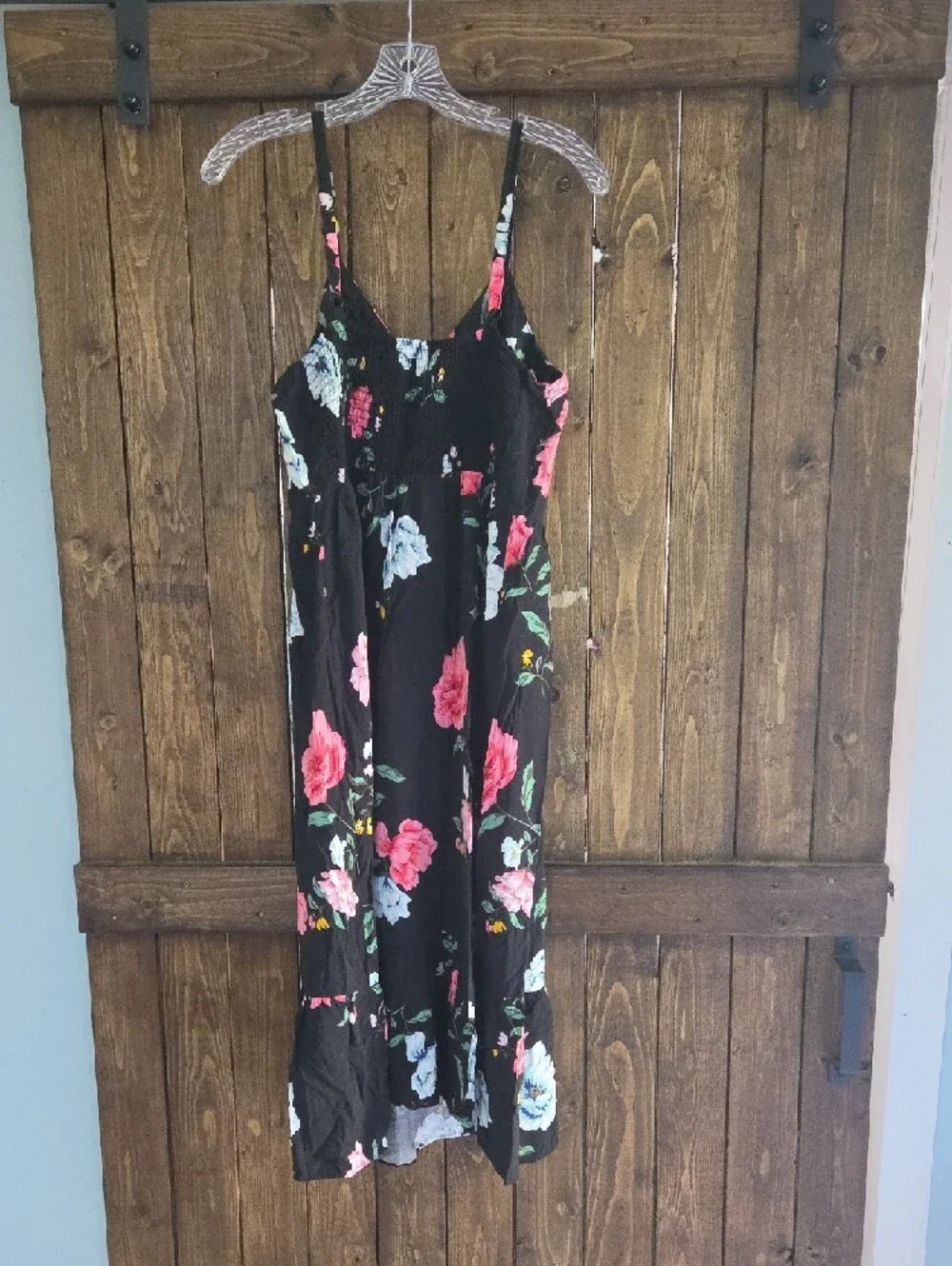 Old Navy Black Floral Cami Slip Dress with Pink & Blue Blooms